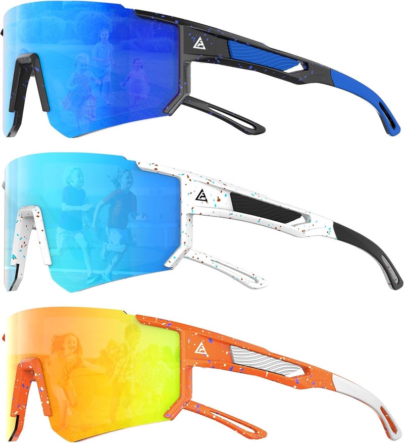 QALLY Store 3PACK Kids Sunglasses Youth Baseball Sunglasses for Boys Girls Age 4-14, Softball Cycling UV400 Protection Sports - Image 1